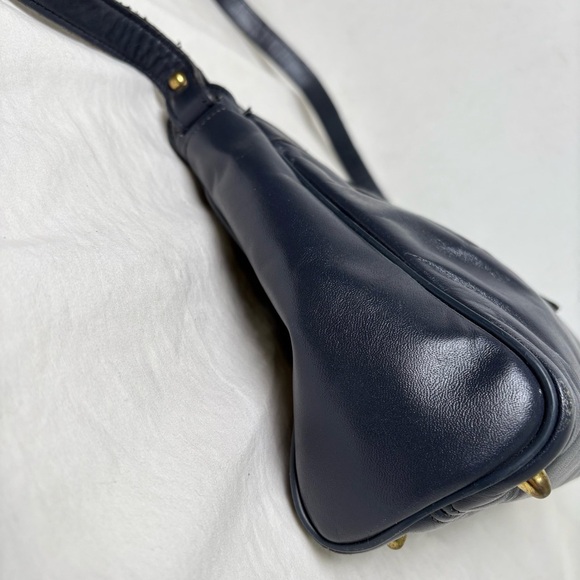 ETIENNE AIGNER Vintage Navy Blue Pleated Leather Shoulder Bag Purse Classic - Picture 11 of 17